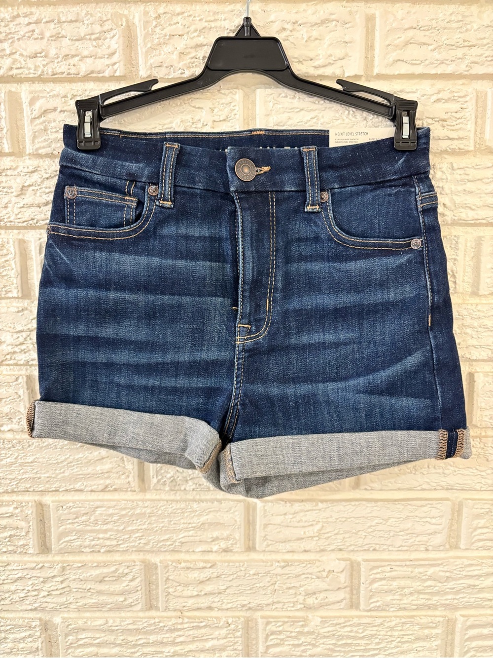 NWT American Eagle Curvy High-Waisted Shortie Jean Shorts Dark Wash Size 0 / 25